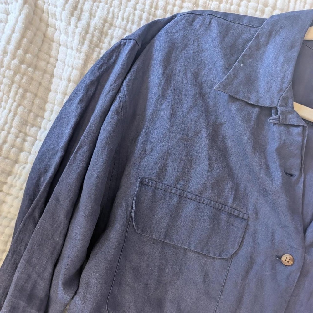 Vintage 90s Butter Mom Ann Taylor linen shirt in navy blue, size S - Picture 2 of 5